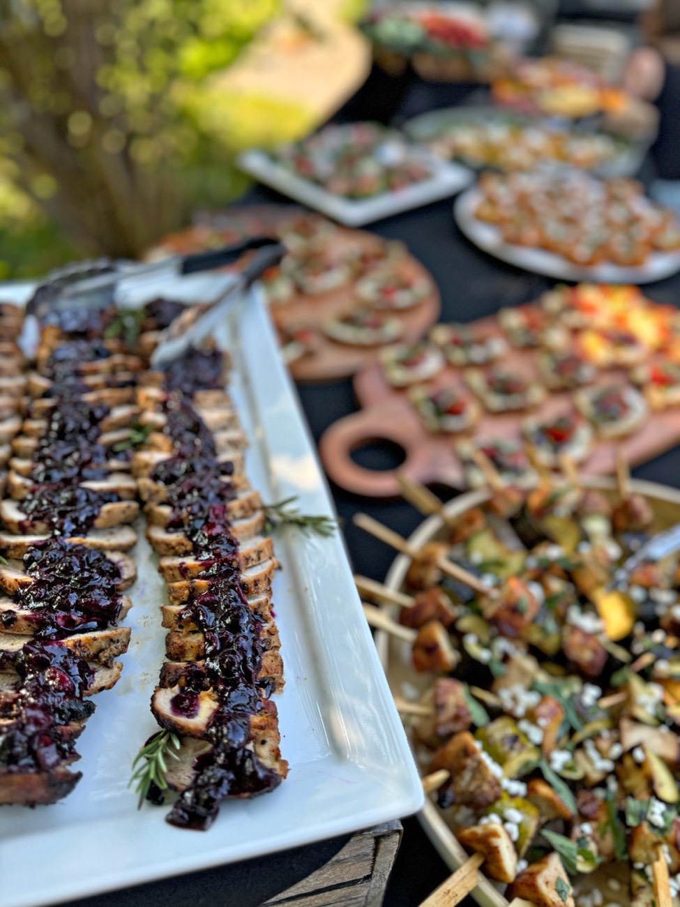 An outdoor catering table